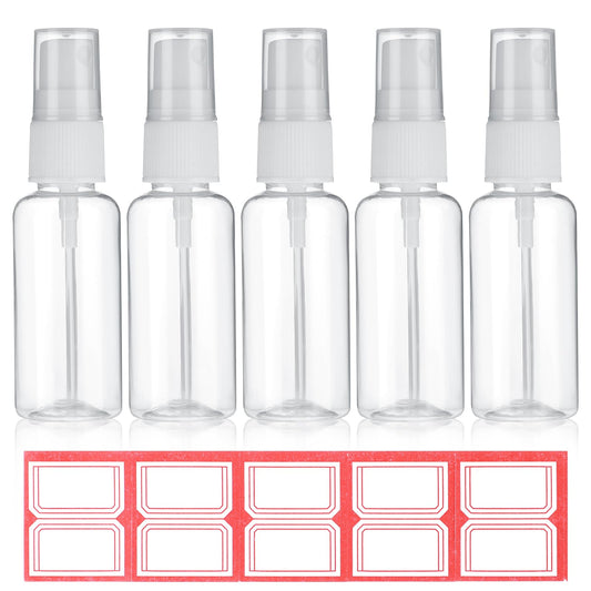 Sibba 5Pcs Spray Bottles, 10ML Mini Travel Spray Bottles with Label, Refillable Fine Mist Sprayer Bottle, Transparent Plastic Atomiser for Essential Oil, Cosmetic, Perfume