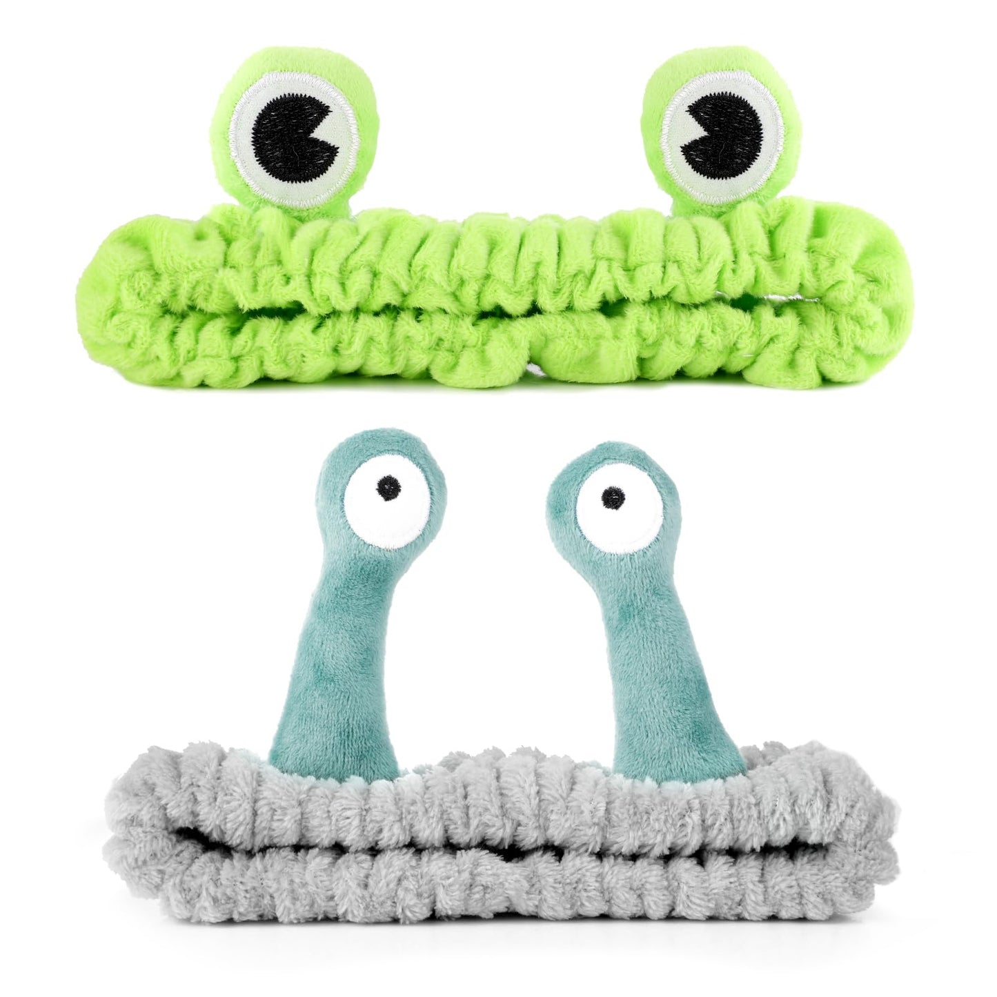Sibba 2Pcs Frog and Snail Headband Face Wash Headband Spa Hair Bands Makeup Headbands Cartoon Cute Coral Fleece Elastic Headband Creative Hair Accessories for Shower Sports Beauty Skincare(Grey)
