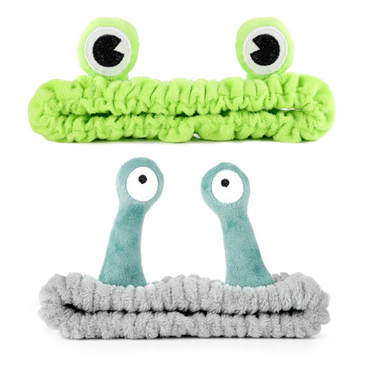 Sibba 2Pcs Frog and Snail Headband Face Wash Headband Spa Hair Bands Makeup Headbands Cartoon Cute Coral Fleece Elastic Headband Creative Hair Accessories for Shower Sports Beauty Skincare(Grey)
