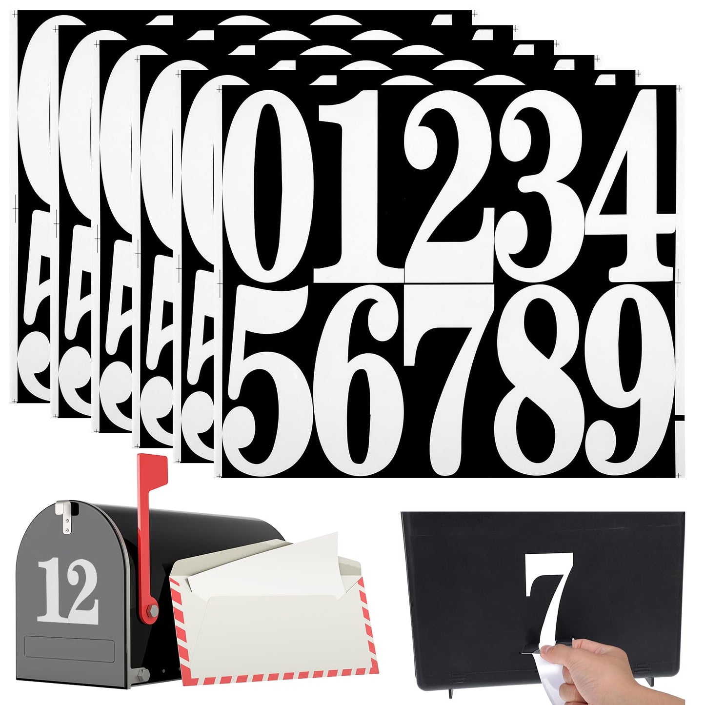 6 Sheets Reflective Mailbox Numbers for Outside 0-9, Self-Adhesive Vinyl Mailbox Letters, Waterproof House Numbers for Mailbox, mailbox stickers number stickers for Doors, Trucks, Windows, Signs(4")