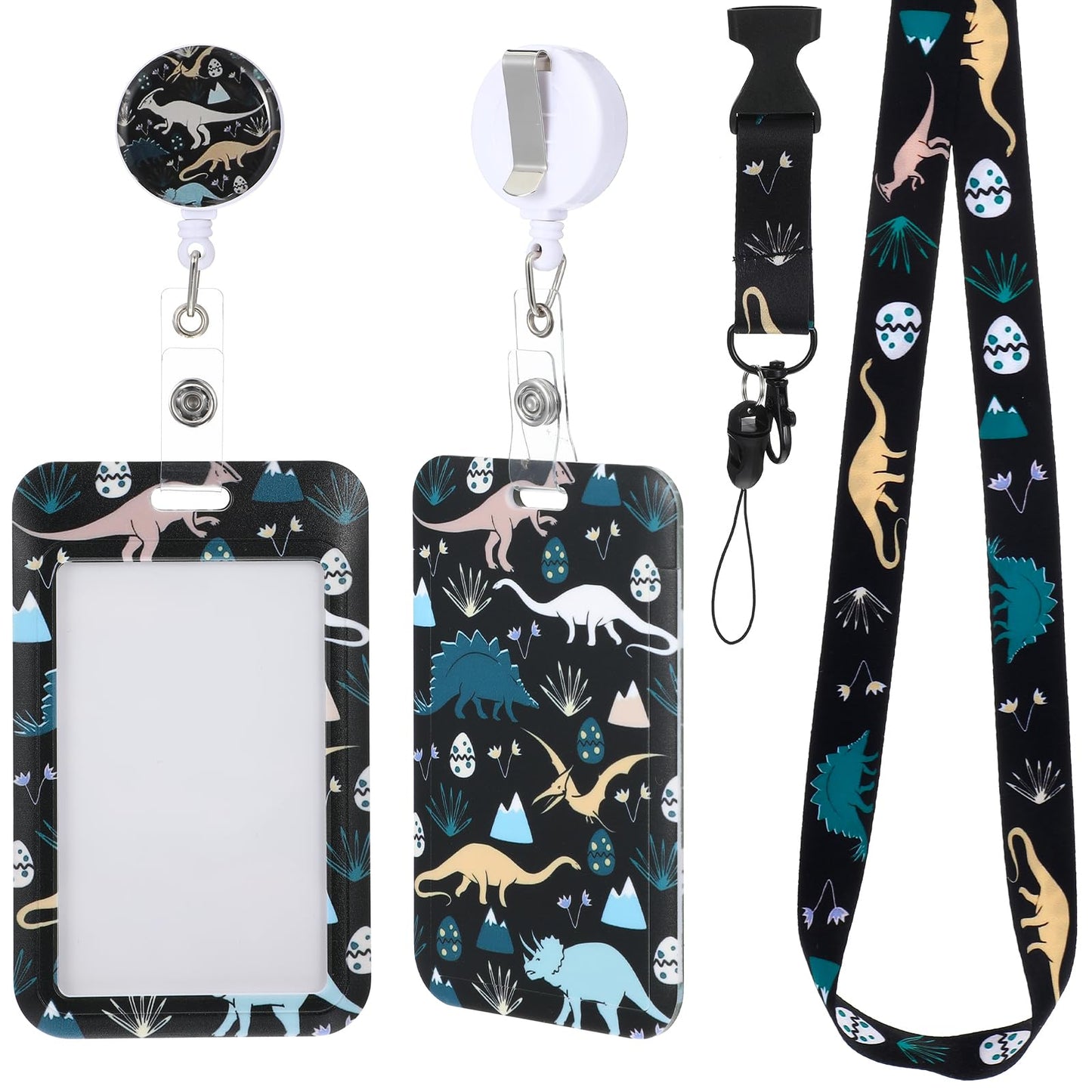 Cute Lanyards for ID Badges, Badge Holder with Retractable Reel Clip, Dinosaur Badge Holder with Retractable Reel and Breakaway Lanyard for Women Nurse Nursing Doctor Teacher Student Kids