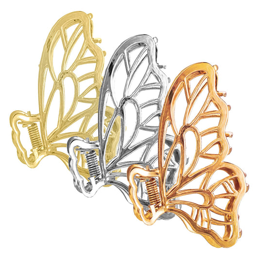 Sibba Large Metal Hair Claw Clips 3 Pieces Butterfly Elegant Lady Strong Hold Jaw Clamp Clip Barrettes Metal Hairpins for Thick Hair Styling Accessory for Girls (Multi-colored)