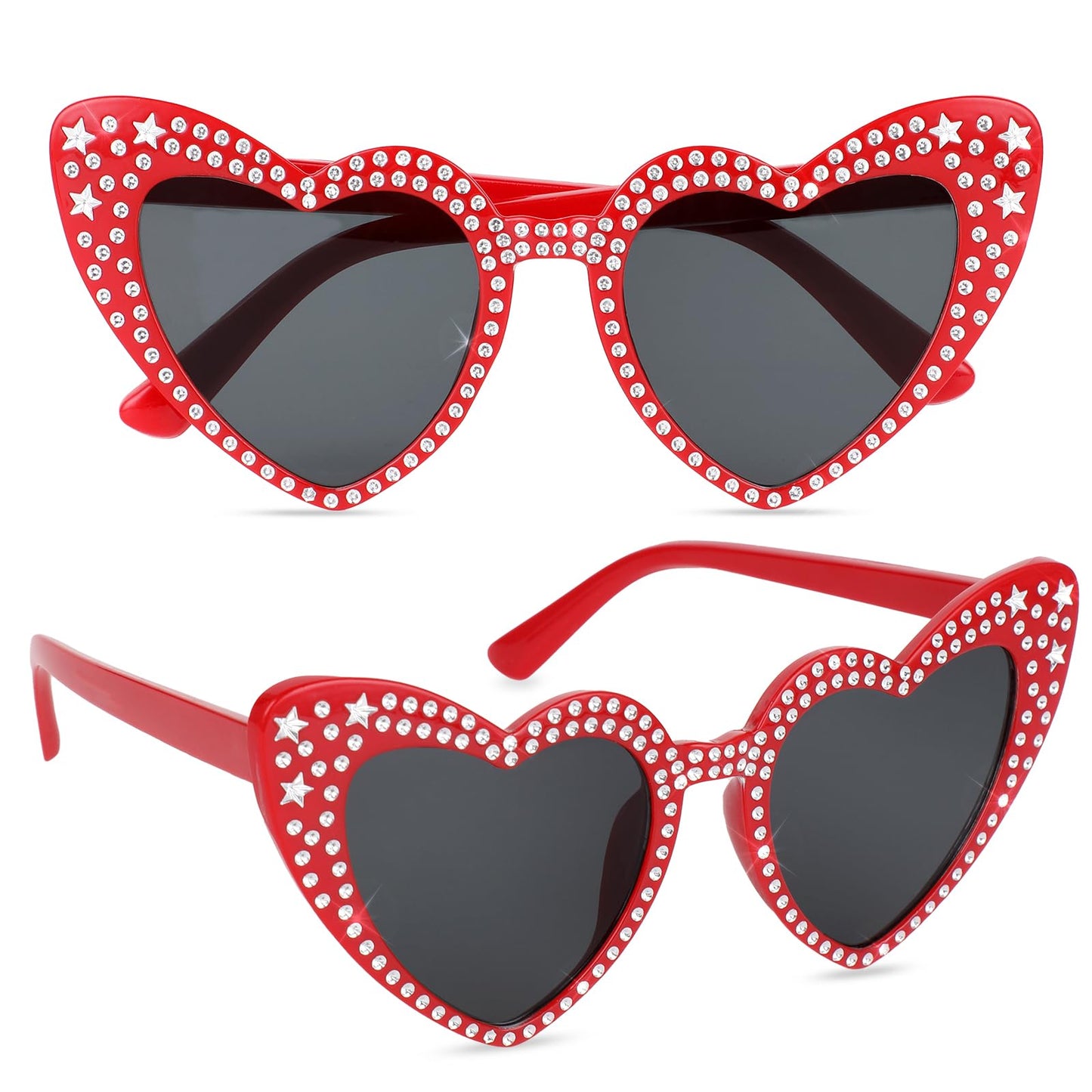 Sibba Birthday Glasses Heart Eyeglass Queen Sunglasses Trendy Sun Glasses Glitter Spectacles Portable Eye Glasses Cute Party Accessories Fit Women, Decoration, Travel, Gift (Red)