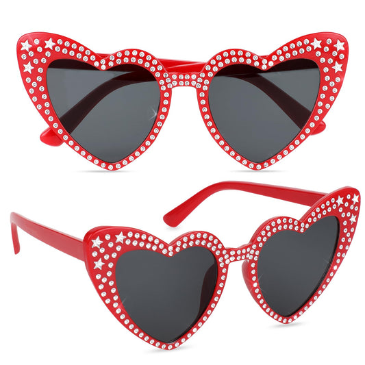Sibba Birthday Glasses Heart Eyeglass Queen Sunglasses Trendy Sun Glasses Glitter Spectacles Portable Eye Glasses Cute Party Accessories Fit Women, Decoration, Travel, Gift (Red)