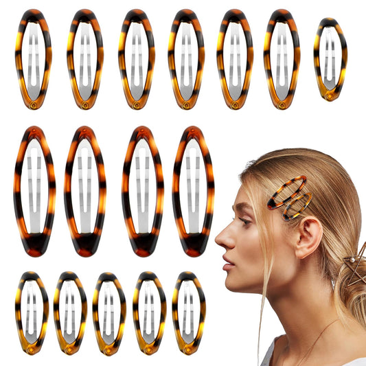 16Pcs Metal Snap Hair Clips, Classic Tortoise Hair Clips for Women Girls and Kids, No Slip Hair Barrettes for Thick Thin and Fine Hair, Various Sizes and Styles Vintage Hairpin Accessories(Oval)