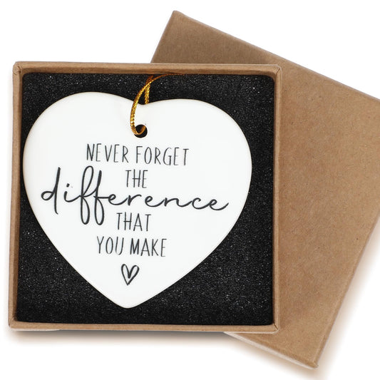COMNICO Thank You Gifts Never Forget The Difference That You Make Ceramic Ornament Keepsake Heart Sign Farewell Retirement Going Away Goodbye Appreciation for Women Men Coworkers Boss Teachers