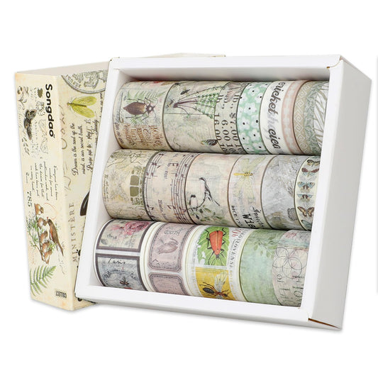 Dimeho 20 Rolls Vintage Washi Tapes, Craft Tapes Floral Butterfly Botanical Washi Masking Tape Roll Writable Decorative Tape for Crafts DIY Junk Journal Scrapbooking Journaling Supplies Gift Wrapping