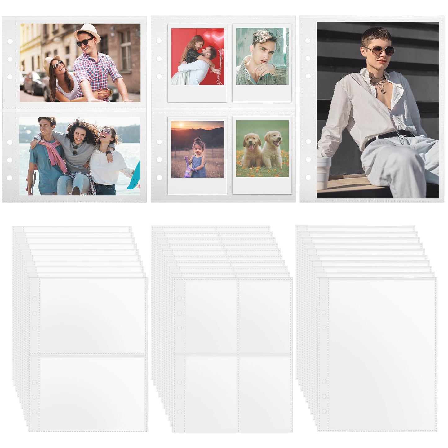Dimeho 30 Pack Page Protector Binder Pockets Clear 4/2/1 Pocket 6 Ring Trading Card Sleeves Pouch Document Folders Photo Album Pages Organizer Holder for School Supplies