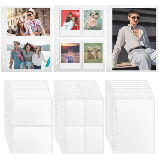 Dimeho 30 Pack Page Protector Binder Pockets Clear 4/2/1 Pocket 6 Ring Trading Card Sleeves Pouch Document Folders Photo Album Pages Organizer Holder for School Supplies