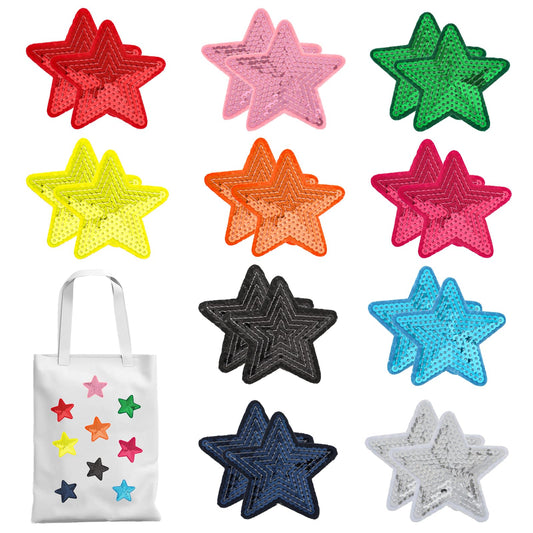 20pcs Sequin Star Iron on Patches Shiny Stars Patches Embroidery Sequin Patches DIY Applique Repair Patch Cute Bright Vivid Colors Applique for Clothes Pants Jeans Hats Backpacks Costume