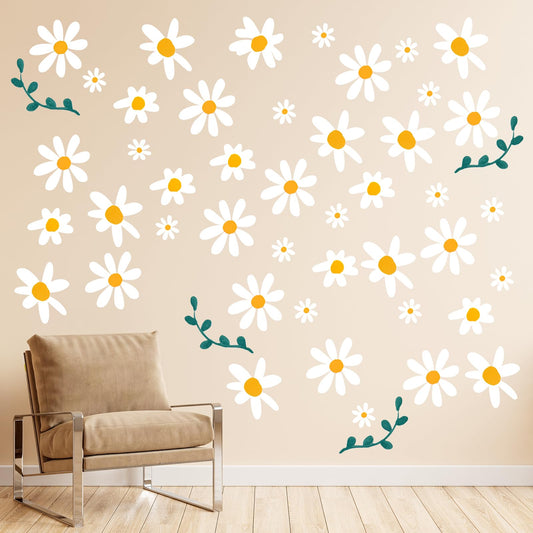 COMNICO 96pcs Cute Daisy Flowers Wall Sticker PVC Colorful Y2k Floral Wall Decor Vinyl Peel and Stick Flowers Stickers for Teen Girls Boy Kids Nursery Bedroom Kindergarten(12 Sheets)