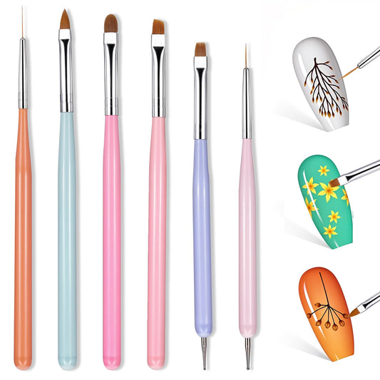 Wanmu Nail Art Brushes Set for Nail DIY Salon Use, 6Pcs Nail Pen Painting Tools for French Liner, Nail Detail Painting, and Dotting Pens