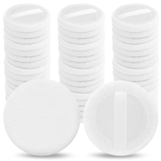 Sibba 12 Pieces Loose Powder Puff, 2.36 Inch Round Makeup Puff for Powder Foundation Velour Powder Puff with Strap for Loose Powder Mineral Powder Body Powder Wet Dry Makeup Tool