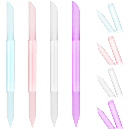 Sibba Glass Nail Files Cuticle Pusher Trimmer Set 4pcs Manicure Pedicure Nail Care Tools Professional Crystal Dual Ended Etched Surface Precision Cuticle Remover Sticks Girls Home Salons (Multicolor)