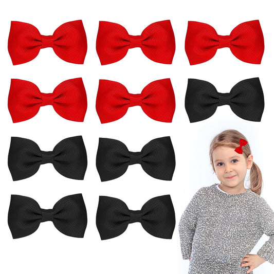 Sibba Bows Hair Fastener Clips Barrettes 10 PCS Little Small Grosgrain Ribbon Non-slip Hairpin Headpiece Headwear Girl French Bowknot Hairstyle Braids Ponytails Accessories (Black/red)