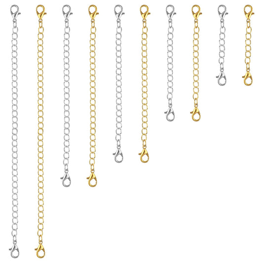 Sibba 10 Pcs Necklace Chain Necklace Extender Gold Plated Chain Bracelet Anklet Extension Strong Removable Making Chains Gold Color Silver Making Chains Fit Assorted Sizes DIY Decoration