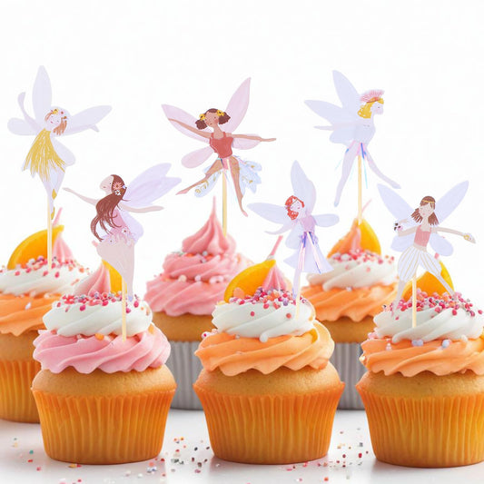 24 PCS Fairy Cupcake Topper Glitter Garden Cupcake Pick Colorful Wing Angel Fairy Cake Topper Flower Theme Party Decoration Ballet Dancer Cake Decoration for Shower Birthday Wedding Bridal Supplies