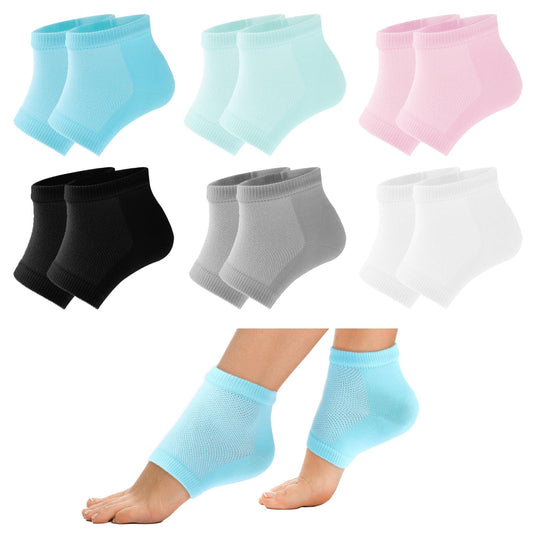 Sibba 6 Pairs Moisturizing Socks for Dry Cracked Heels Cotton Gel Sleeves, Repair Gel Heel Socks for Repairing Softening Feet Rough Skins Calluses Fits Women Men Feet Soothing Spa Socks (Multicolor)