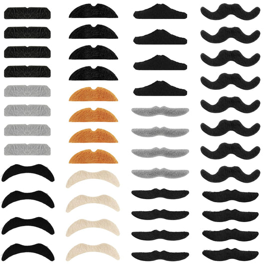 Sibba Fake Mustache Beard For Men 48 PCS Classic Halloween Mustaches Stick on Moustache Stickers Realistic Facial Hair Costume Accessories Cowboy Novelty Funny Makeup Adults