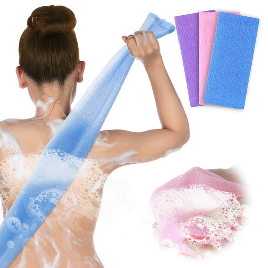 Sibba Exfoliating Washcloth Scrubber 3Pcs Back Shower Body Net Rub Sponge Reusable Loofah Towel Skin Brush Clean Scrubbing Fit Spa Deep Massage, Back Skin, Soap (Multicolor)