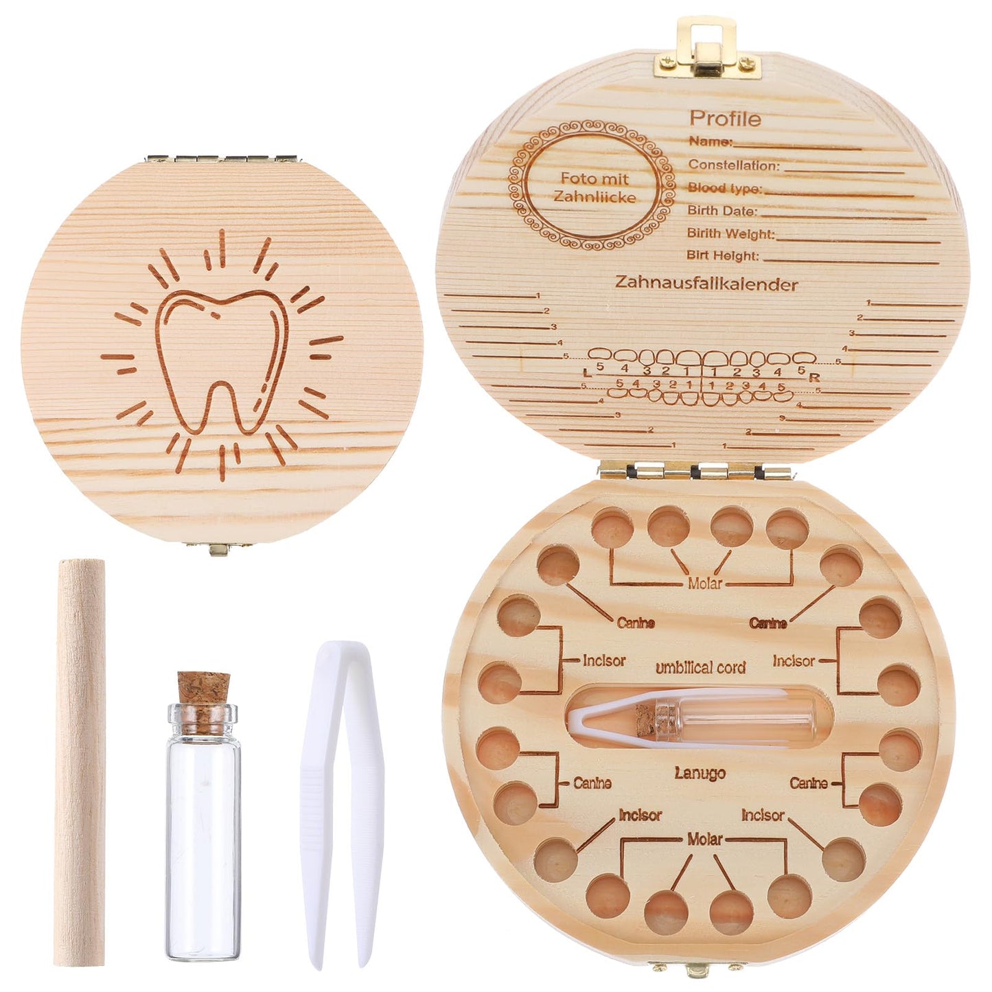 Baby Wooden Tooth Fairy Box Tooth Keepsake Box Put Under Pillow Lost Teeeth Storage Saver Holder Cute Carved Boxes Teeth Dropped Souvenir Storage Container for Boy Girl Birthday And Shower Gift