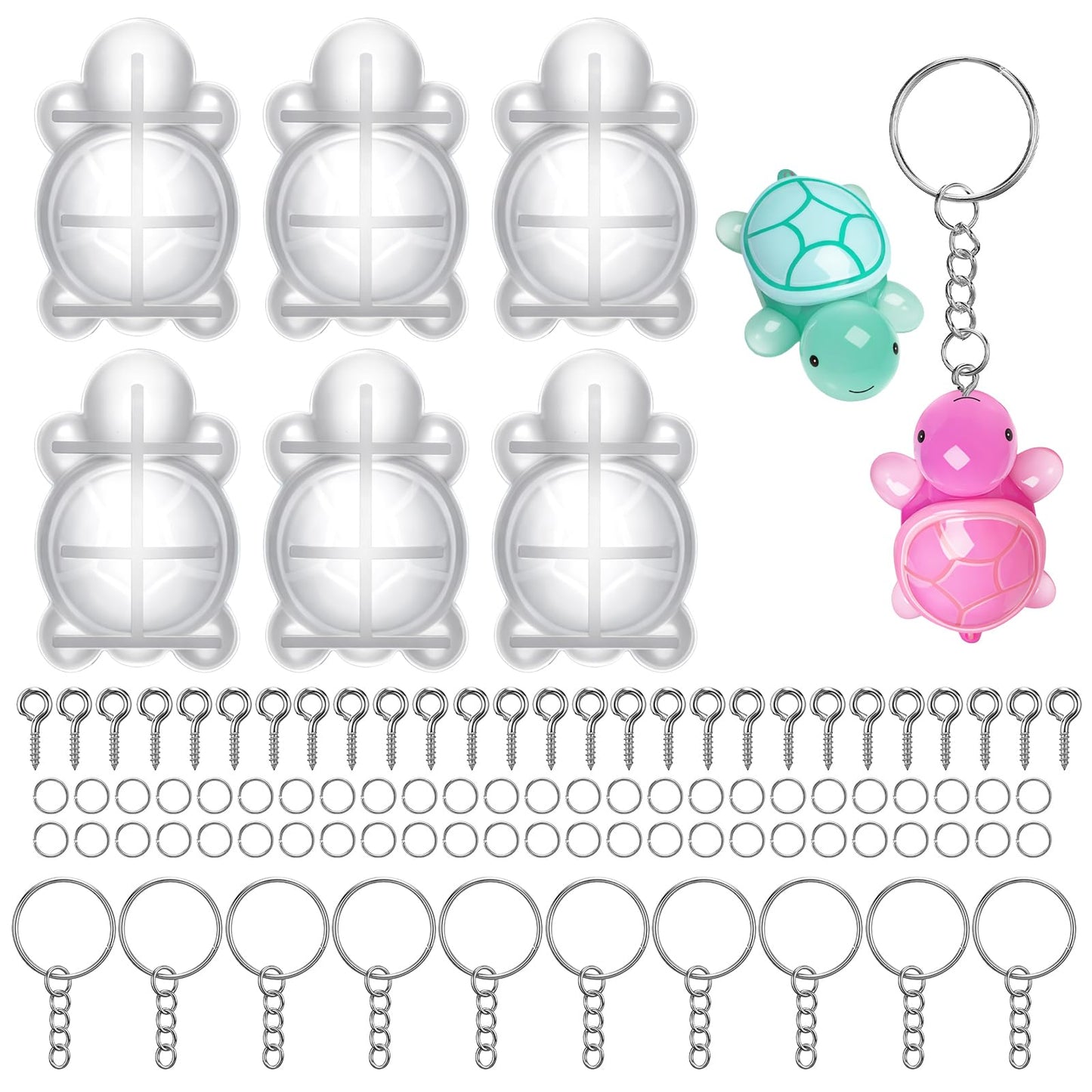 Qianyu 6 PCS Mini Resin Turtle Molds with Keychain Accessories Bulk Turtle Keychain 3D Ocean Animal Theme Casting Molds Handbag Charms for DIY Craft Garden Micro Landscape Party