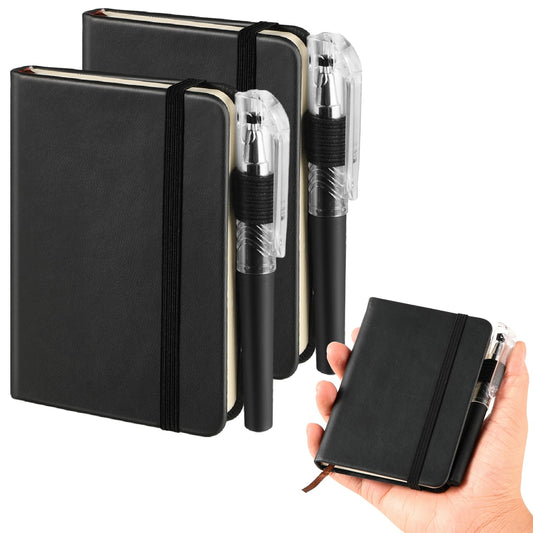 Dimeho 2 Pack Pocket Notebook Journal, A7 Notebook Hardcover Small Mini Notebooks with Pens for Work 4.33 × 3.15 × 0.70 inches with 100Gsm Premium Thick Lined Paper Office School Supplies (Black