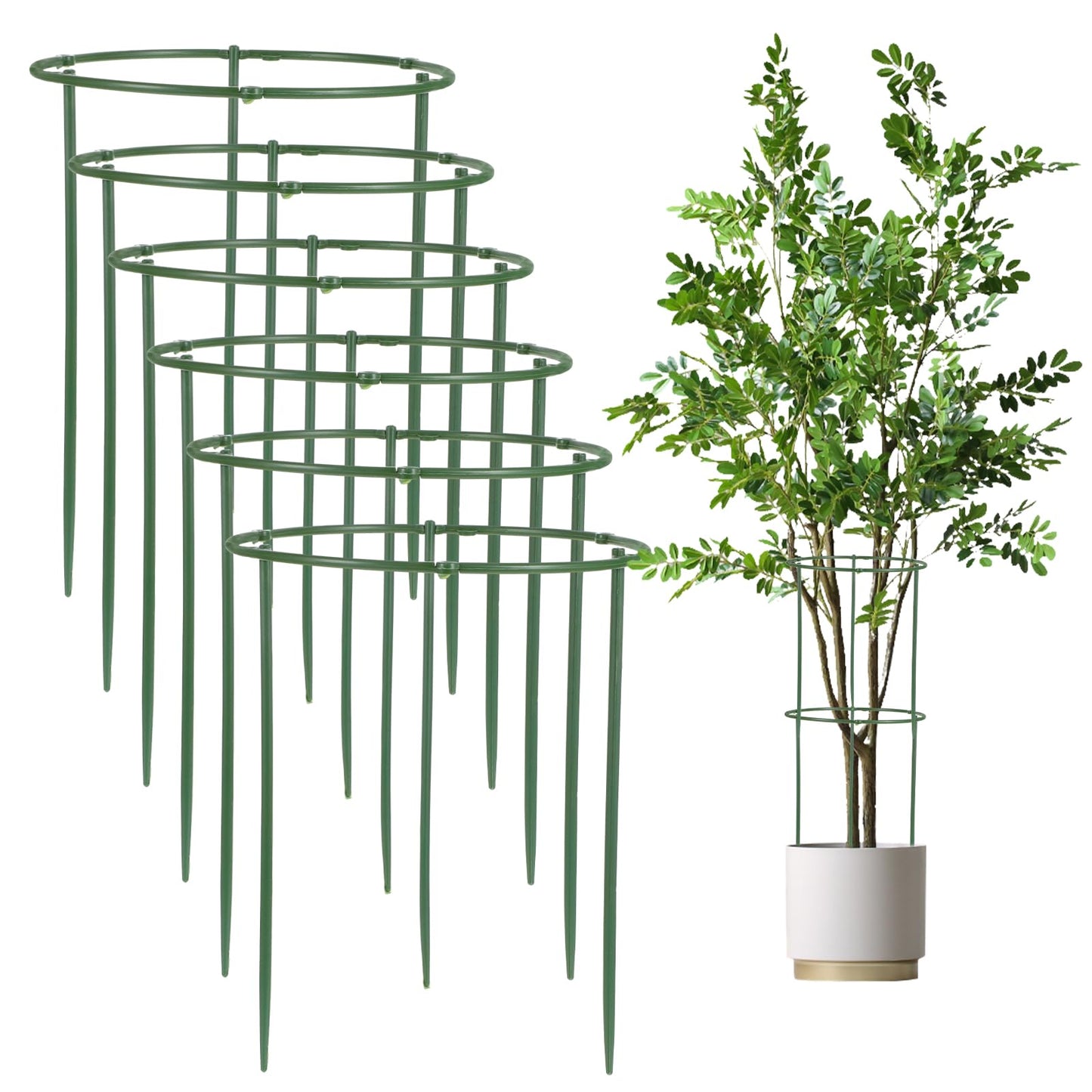 36Pcs Garden Plant Support Stakes, Half Round Plant Stakes for Indoor Plants, Stackable 6 Tier Garden Flower Support, Plant Cage for Tomato, Monstera, Peony, Hydrangea, Climbing Plants