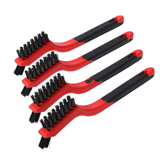COMNICO 4pcs Mini Wire Brush Set, Nylon Tube Cleaning Brushes Rust Paint Metal Cleaner with Curved Handle Grip Brass Stainless Steel Wire Brushes Bristles for Cleaning Paint Rust Dirt Removal in Holes
