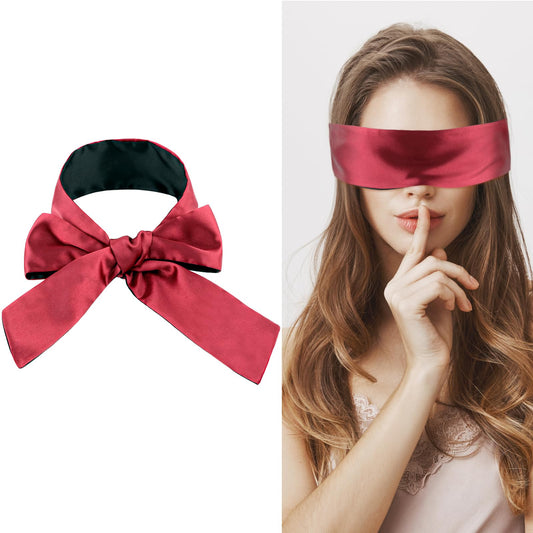 COMNICO Satin Sleep Eye Mask, 150cm/59inch Adjustable Comfortable Soft Eye Shield Cover, Night Blackout Sleep Cooling Blindfold for Adult Travel Nap Meditation (Wine Red)