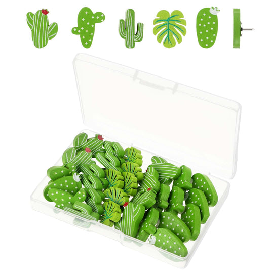 30pcs Decorative Push Pins Set Cactus Palm Leaf Thumb Tack Decorative Cute Plants Push pins Set Wood Pushpins Tacks for Cork Board Decorative for Bulletin Board Maps Photos Wall Home Office Classroom