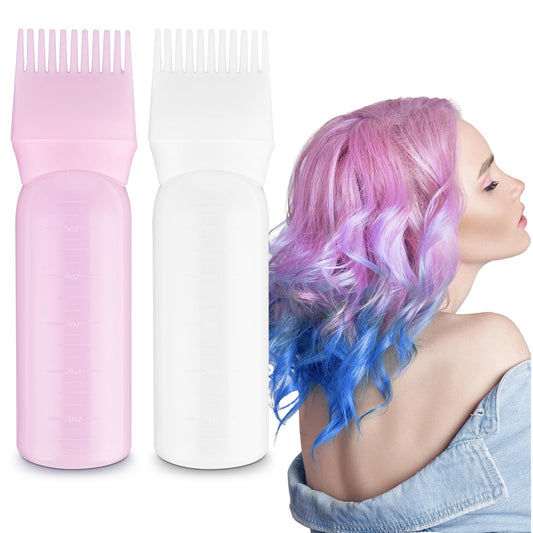 Sibba 2Pcs Root Comb Applicator Bottle, 6 OZ Hair Oil Applicator Bottle for Hair Dye Bottle Applicator Brush with Graduated Scale, Profssional Brush Applicator Comb Hairdressing Coloring Styling Tool