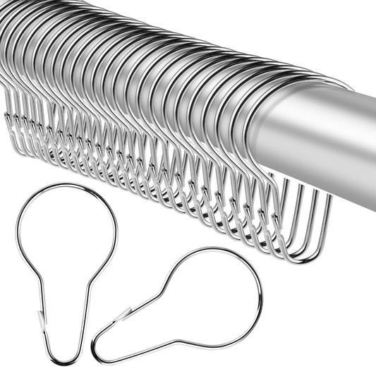 Dimeho 30 Pcs Metal Shower Curtain Hooks, Hanging Shower Clips Chain Hooks Rust Proof Shower Curtain Rings Reusable Shower Curtain Hangers for Bathroom Bedroom Kitchen Curtain Application (Silver)