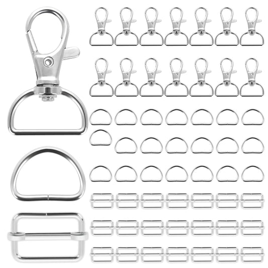 56Pcs Bag Making Supplies, Swivel Keychain Hook Slide Buckles D Rings Clips Lobster Claw Clasp Silver Hardware Supplies Kit for Bag Making Handbag Purse Strap Backpack Dog Collar DIY Craft Accessories
