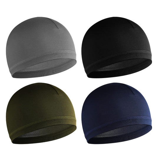 WLLHYF 4 Pieces Skull Caps for Men, Soft Beanie Wave Cap Sleep Hats Elastic Multifunctional Headwear Sleep Caps Wicking Cycling Running Hat Multicolor, Multicolor, One Size Multicoloured