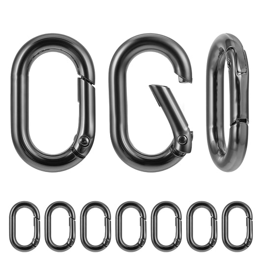 COMNICO Small Carabiner Clip, 10 Pcs Oval Carabiner Multi-Use Heavy Duty Key Clip D Rings Shape Hooks Replacement Keychain Clips for Lanyard Purse Chain (Black)
