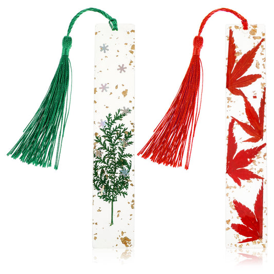 Dimeho 2 PCS Dried Flower Resin Bookmark Pressed Flower Bookmark with Tassels Transparent Floral Book Marks Flower Page Marker Cute Book Accessories Gift for Women Reading Love Students Teachers