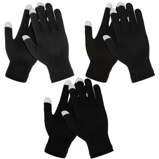 3 Pairs Women's Winter Touch Screen Gloves Warm Fleece Lined Knit Touchscreen Fingers Texting Gloves Elastic Cuff Soft Winter Cold Weather Gloves, Warm Windproof Color Mittens for Men Women(Black)