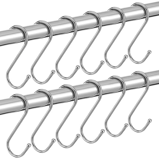 Sibba 12 Pcs Kitchen Rail Pan Hanger Utensil Hanging Bar Rack Hook Rings Stainless Curtain Rings Rust Proof Rings Silver S Shaped Hangers Liners Holder Kitchen Utensils Bathroom Accessory Clips