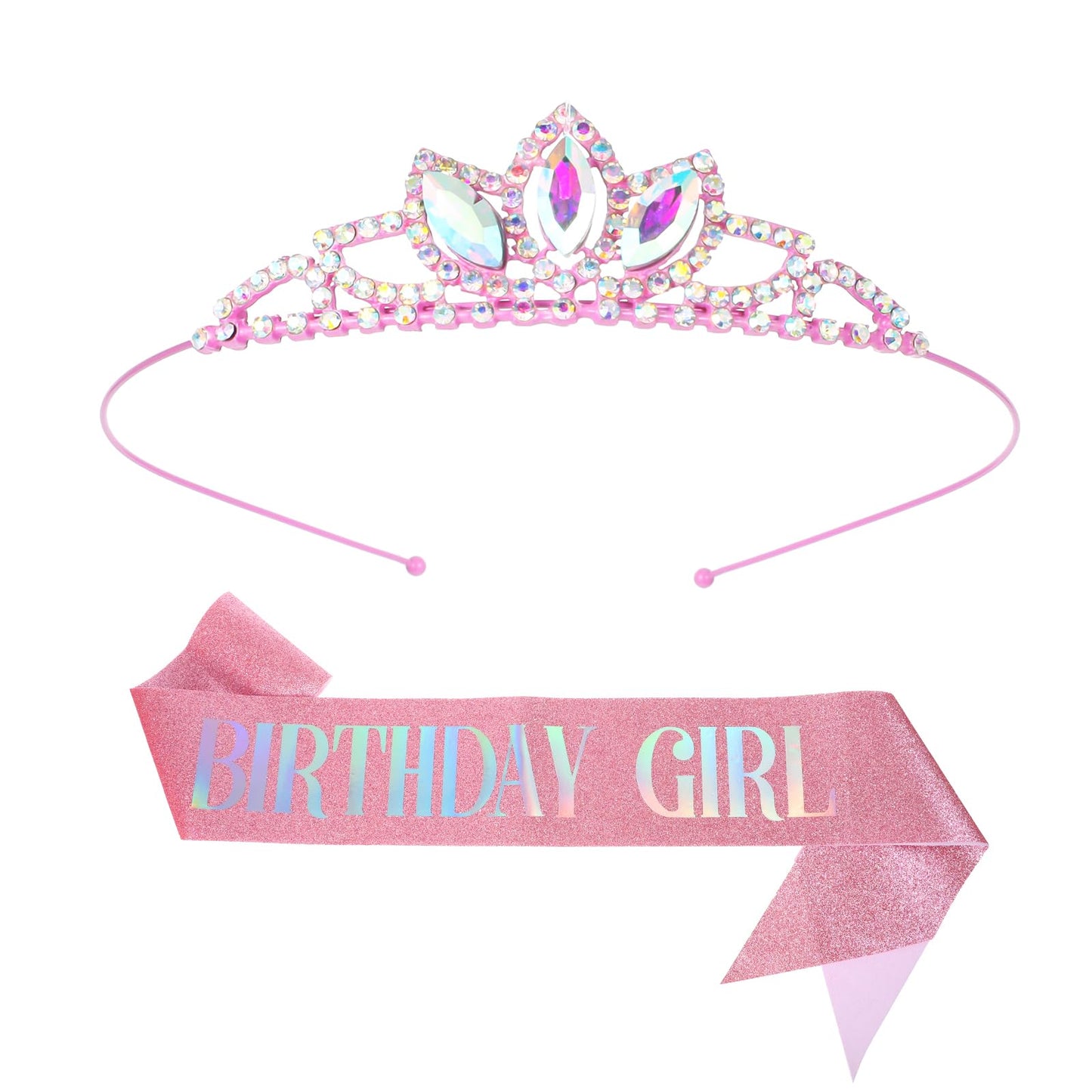 Birthday Crown Birthday Girl Sash Birthday Tiara for Women and Girls, Hair Accessories for Wedding Party Costume, Happy Birthday Accessories Pink