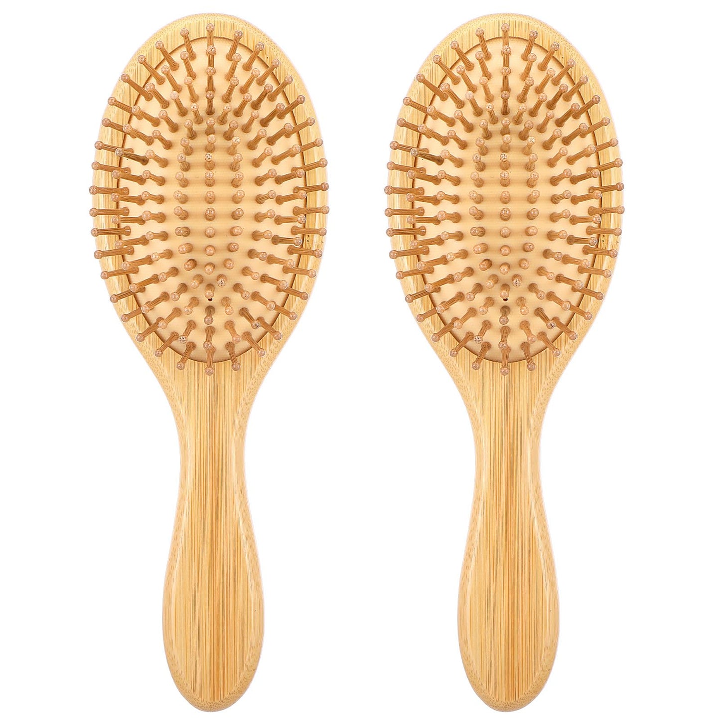 KFHENSOMR 2 Pack Bamboo Hair Brush - Detangling Paddle Hairbrush with Natural Wooden Brush for Hair Growth, Frizz Control & Scalp Massage for Dry, Curly, Thick, Thin and Straight Hairs(Round)