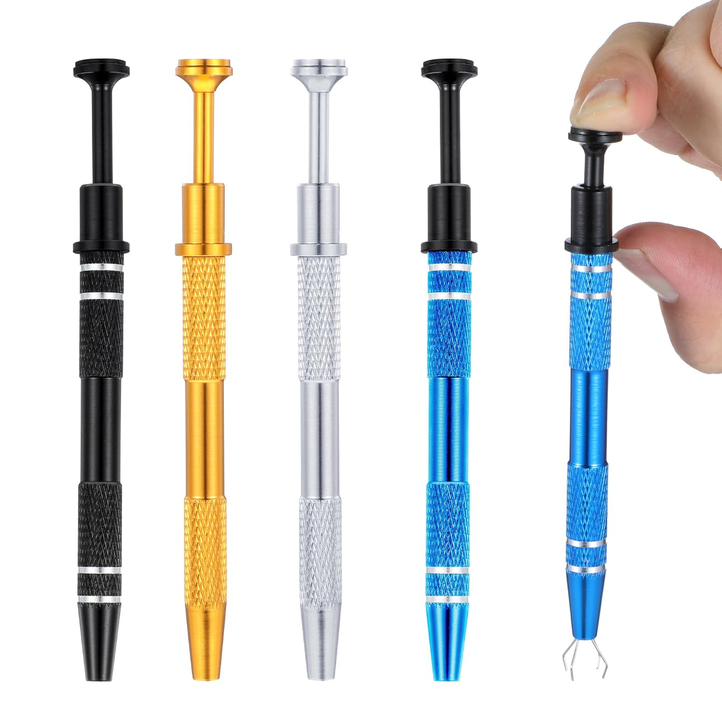 4Pcs Piercing Ball Grabber Tool Stainless Steel Jeweler's Pick-Up Tool Diamond Claw Tweezers Pearl Gem Grabber Pick-Up Assistant Penl with 4 Claw for Tiny Objects Ic Chips Electronic Components