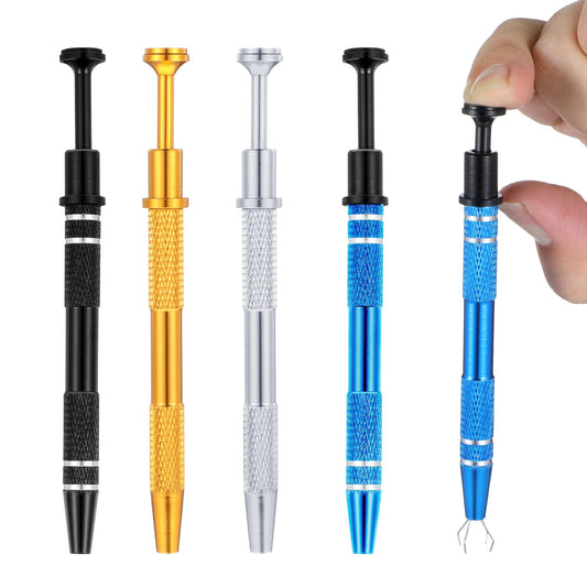 4Pcs Piercing Ball Grabber Tool Stainless Steel Jeweler's Pick-Up Tool Diamond Claw Tweezers Pearl Gem Grabber Pick-Up Assistant Penl with 4 Claw for Tiny Objects Ic Chips Electronic Components
