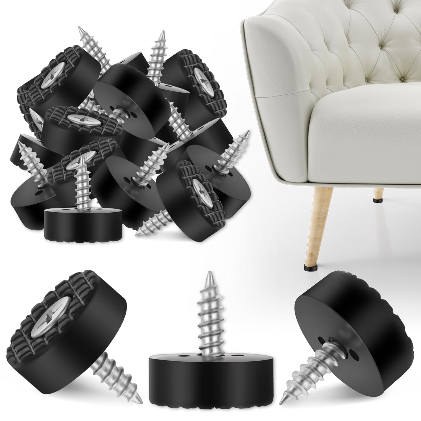 30 PCS Furniture Feet Pads Chair Leg Floor Protectors Rubber Non Slip Furniture Pads with Screws 18mm Diameter Table Leg Pads for Table Cabinets Chairs Stool Legs Anti Floor Scratches and Reduce Noise