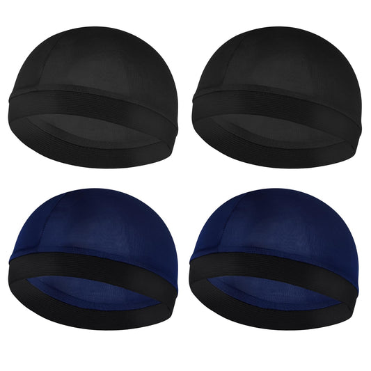 Silky Bonnet for Men, Wave Cap Satin Silk Hair Bonnet for Sleep, Durags Elastic Band Wave Caps for 360 540 720 Waves, Sleeping Shower Caps Silk Hair Wrap for Men Women (Black&Navy Blue)