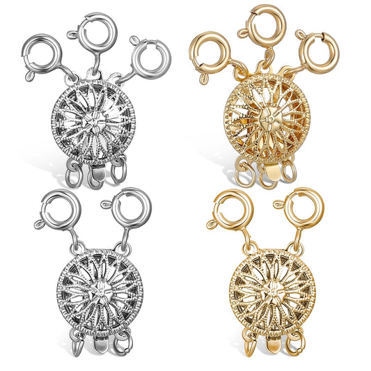 Wanmu 4Pcs Multi Necklace Layering Clasps,18K Gold and Silver Necklace Separator, Multiple Charm Necklace Stacker Clasp for Women, Charm Necklace Stacker Clasp for Layered Look
