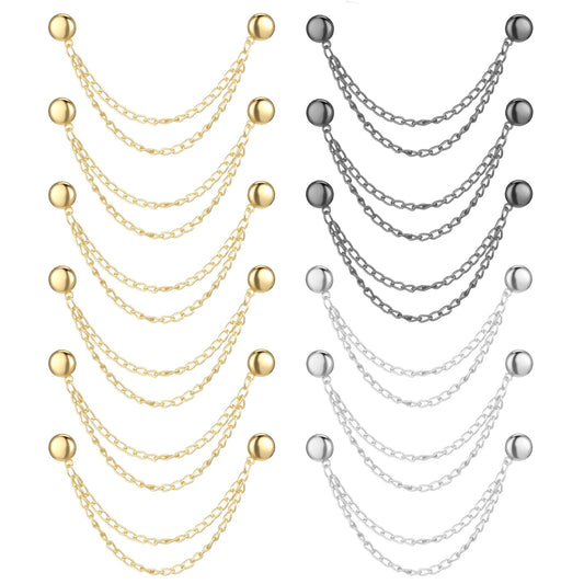 12 pcs Magnet Clothing Pins Metal Magnetic Button Clips with Chain Hijab Magnets Chain Multi-Purpose Pinless Brooch Magnetic Closure Button for Cardigan Shawl Hijab Clothes Long Pants Legs Sleeves