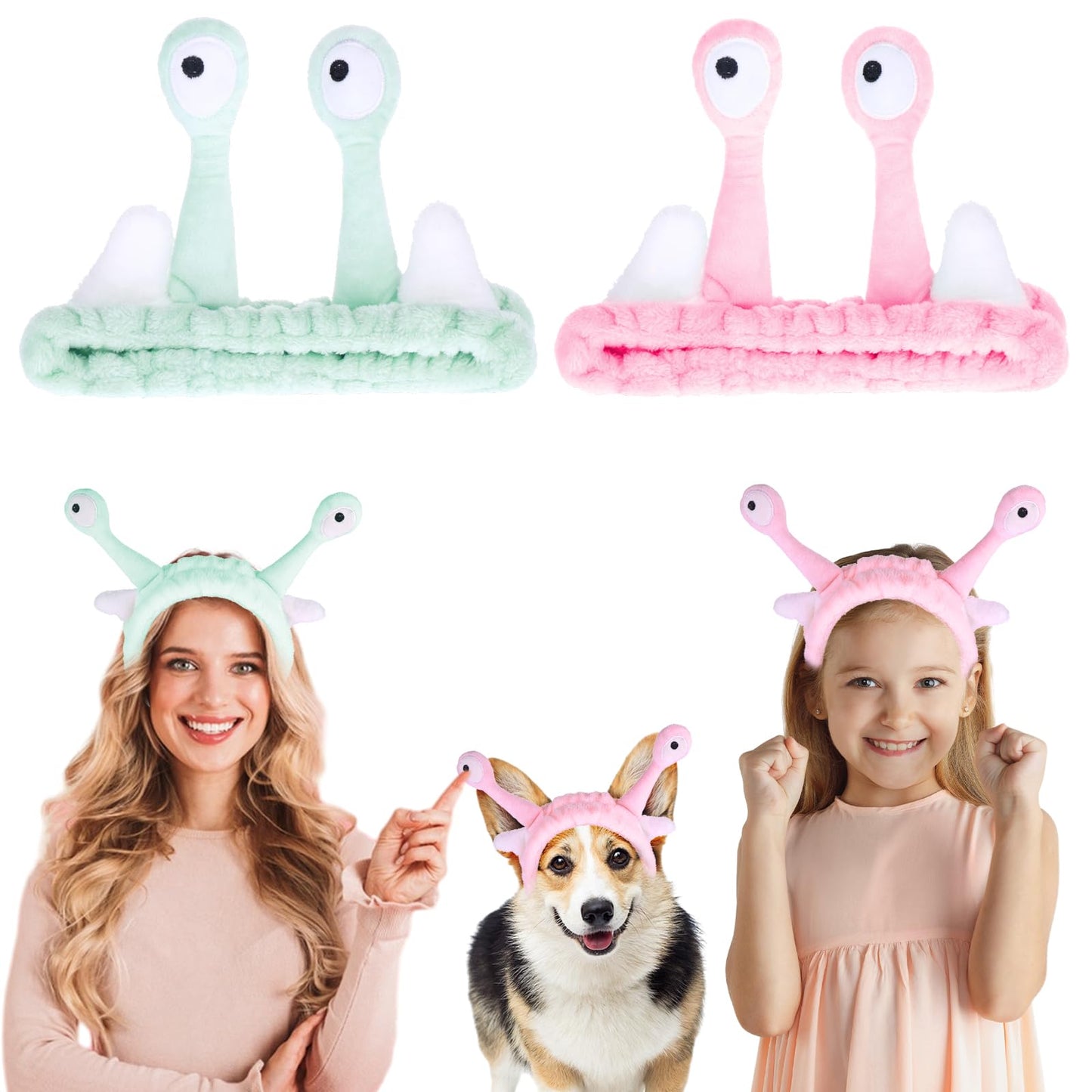 2 Pieces Spa Headband, Face Wash Headband Snail Hair Bands Makeup Headbands, Women Cartoon Cute Coral Fleece Elastic Headband, Creative Hair Accessories for Washing Face Shower Sports Beauty Skincare