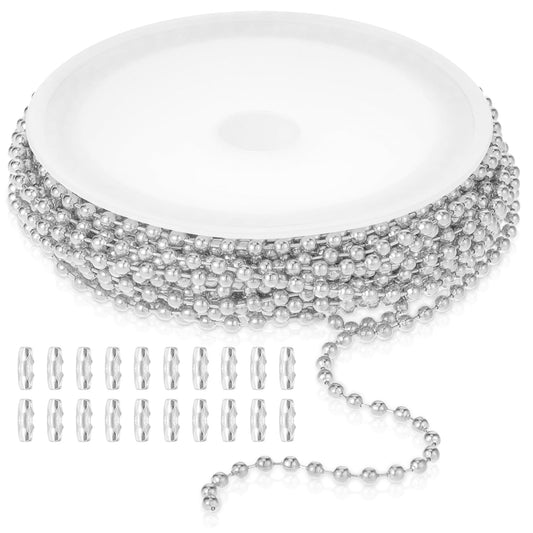 COMNICO 16.4ft Stainless Steel Ball Chain 2.4mm DIY Beaded Link Roll Jewelry Making Supplies with 20pcs Matching Connectors Clasps for Dog Tag Necklace Bracelets Keychain Craft (Silver)