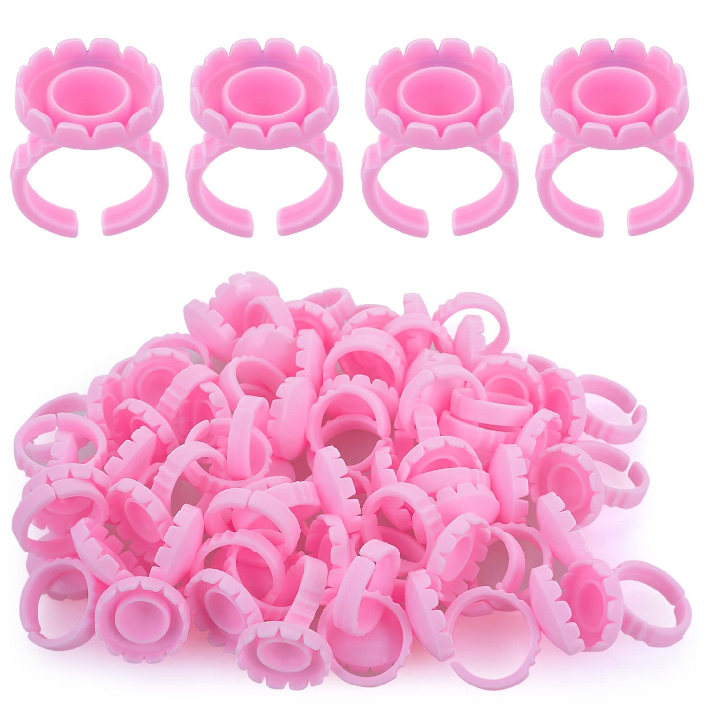 Sibba 100 Pieces Lash Glue Holder Rings Plastic Container Ring Cups Tray for Eyelash Extension Fan Blooming Supplies (Pink Round)